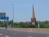 Aston Parish Church spire as seen from M6