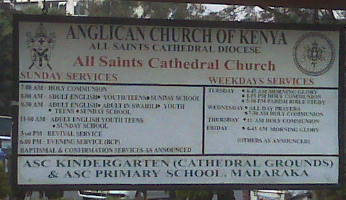 The noticeboard at All Saints Cathedral