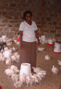 Esther with her chickens