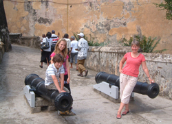Ricky, Beth and Matty Jolley at the entrance to Fort Jesus