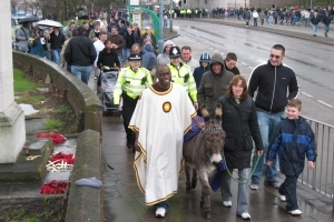Palm Sunday procession with a donkey