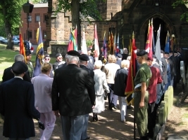 Veterans' procession entering Aston Parish Church