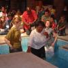 Beverly and Fiona helped Flo reaffirm her baptism vows by submerging her gently in the water and bringing her back up again.