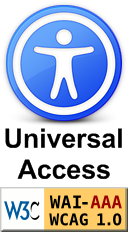 Universal Access Symbol (man in circle) and W3C triple-A conformance Icon